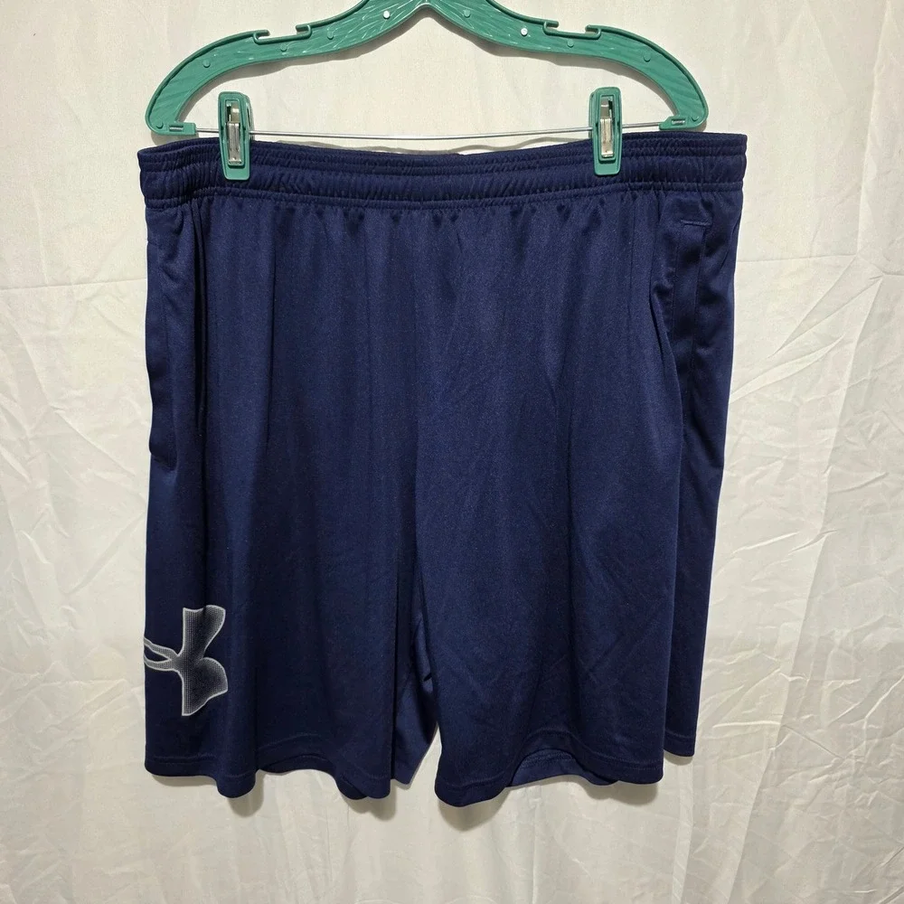 Under Armour Mens Navy Blue Basketball Athletic Shorts Loose Fit XXL Pocket Logo